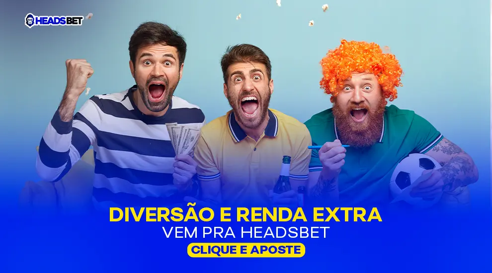 Diversão e renda extra na headsbet brasil. três homens sorrindo e comemorando, um com camisa listrada branca e preta, outro com camisa amarela e outro com camisa verde, peruca laranja e segurando uma bola de futebol