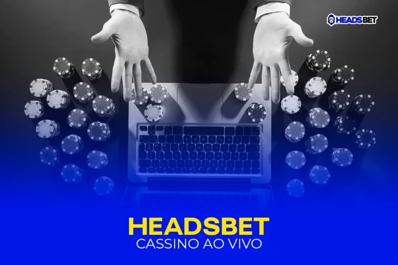 duas mãos masculinas abertas sobre um computador cinza com teclas pretas com várias fichas de cassino em volta e algumas em cima do computador. cassino ao vivo na headsbet
