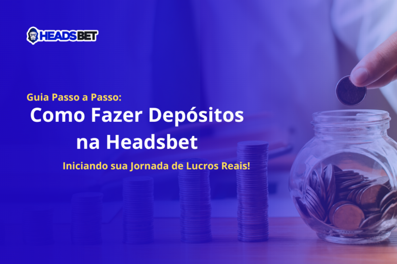 Como Fazer Depósito na Headsbet Guia Passo a Passo Iniciando sua Jornada de Lucros Reais! Torres de moedas sobre uma mesa de madeira; no final das torres um cofre de moedas e um homem usando camisa social branca e gravata preta colocando mais uma moeda no pote redondo de vidro transparente
